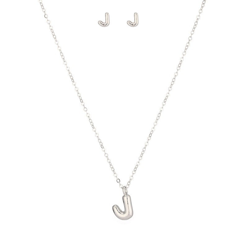 Bubble Letter Initial Necklace & Earring Set