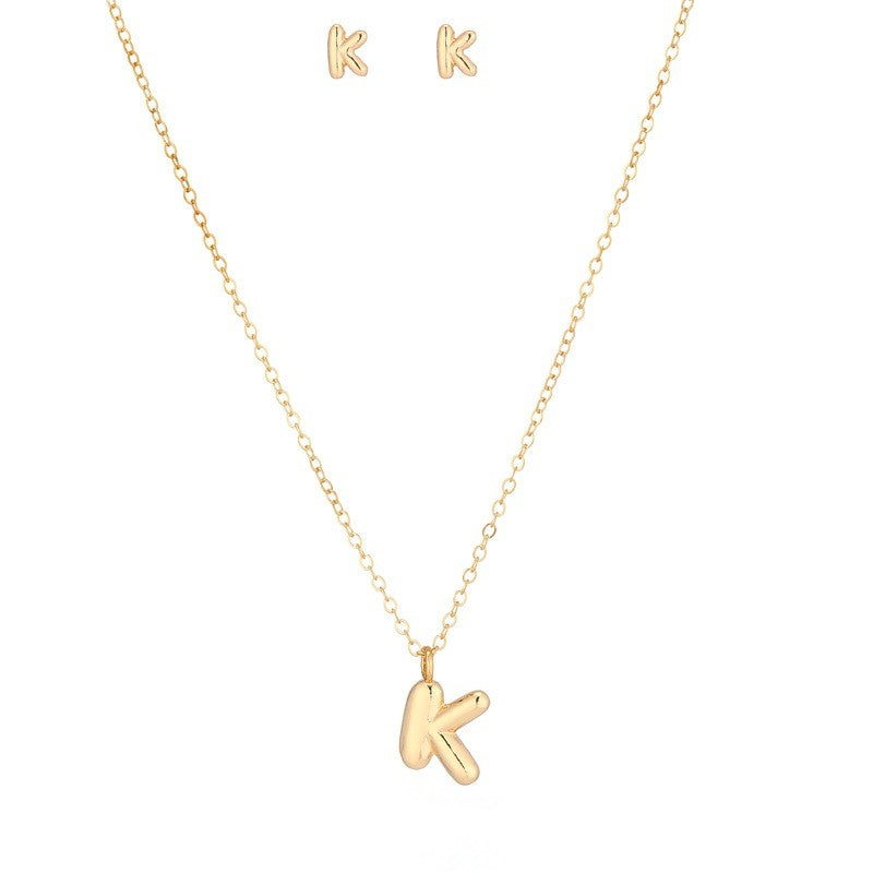 Bubble Letter Initial Necklace & Earring Set