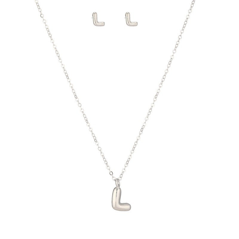 Bubble Letter Initial Necklace & Earring Set