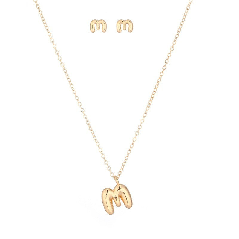 Bubble Letter Initial Necklace & Earring Set