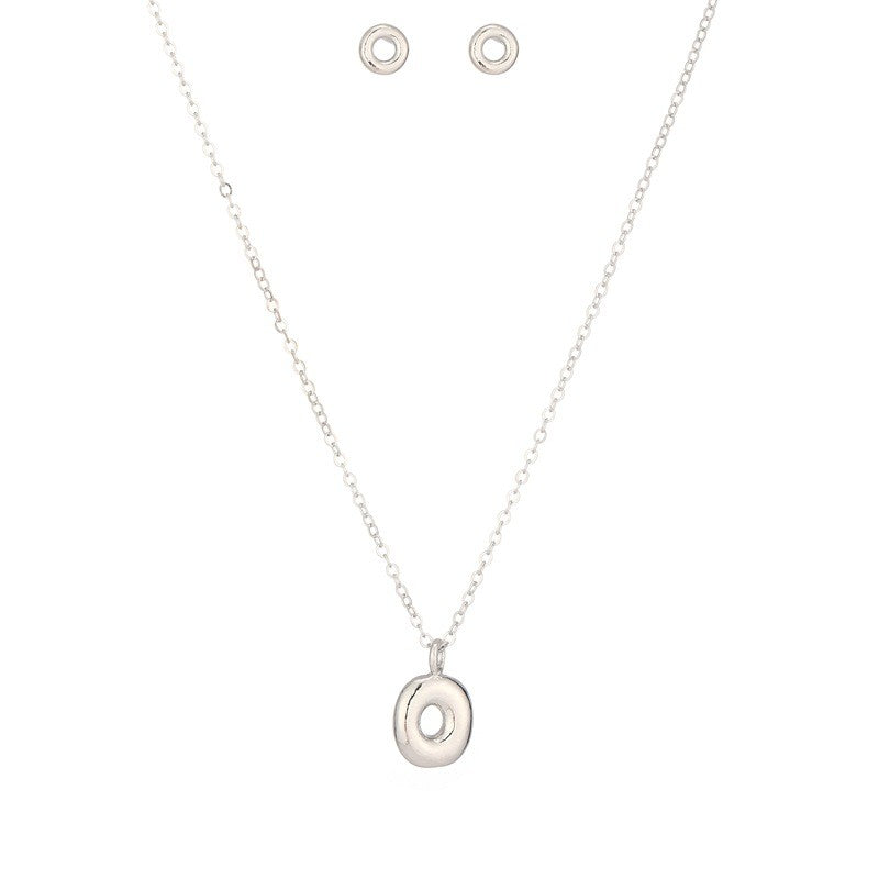 Bubble Letter Initial Necklace & Earring Set