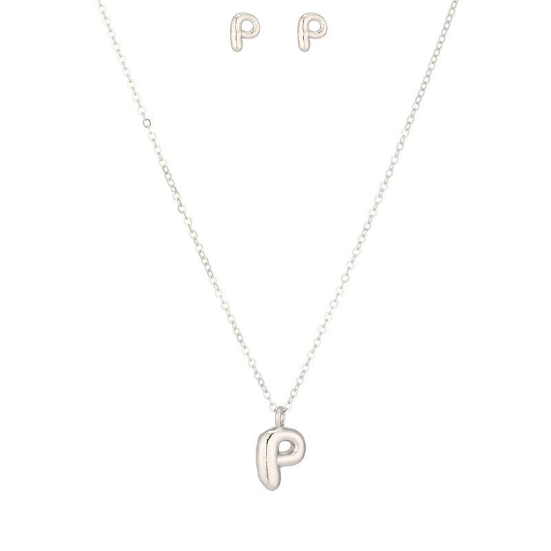 Bubble Letter Initial Necklace & Earring Set