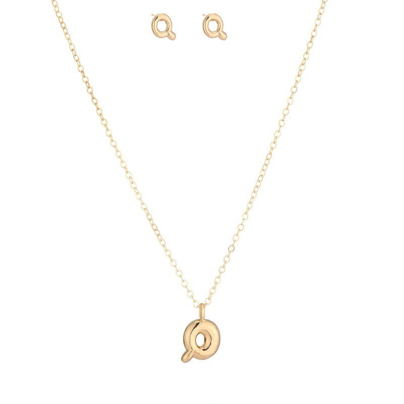 Bubble Letter Initial Necklace & Earring Set