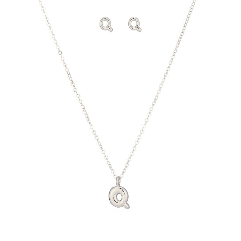 Bubble Letter Initial Necklace & Earring Set