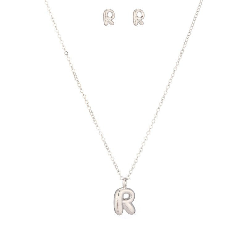 Bubble Letter Initial Necklace & Earring Set