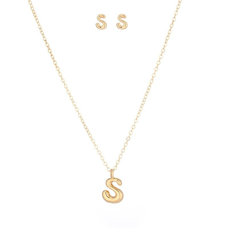 Bubble Letter Initial Necklace & Earring Set
