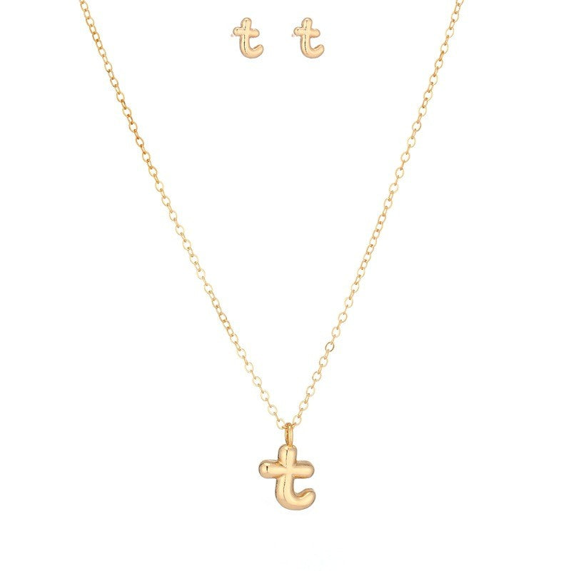 Bubble Letter Initial Necklace & Earring Set