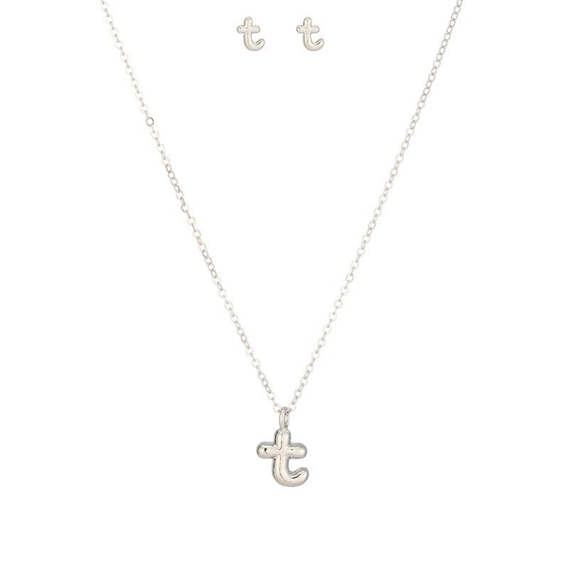 Bubble Letter Initial Necklace & Earring Set