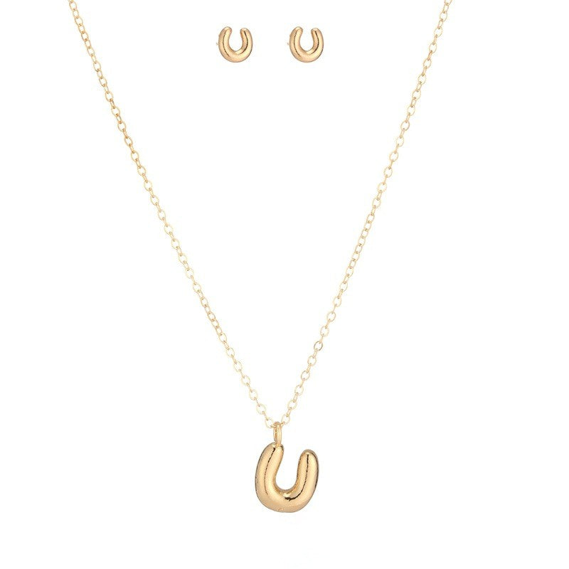 Bubble Letter Initial Necklace & Earring Set