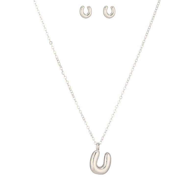 Bubble Letter Initial Necklace & Earring Set