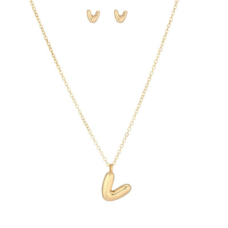 Bubble Letter Initial Necklace & Earring Set