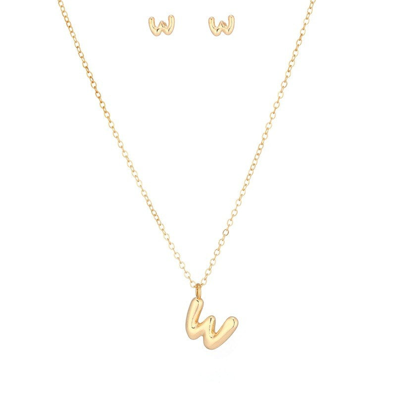 Bubble Letter Initial Necklace & Earring Set