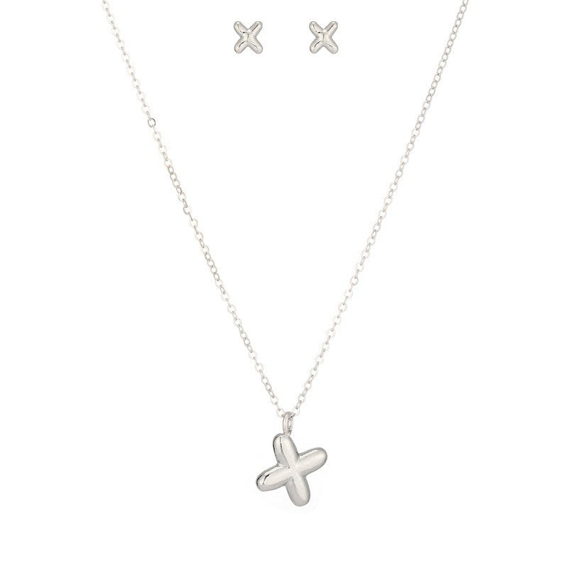Bubble Letter Initial Necklace & Earring Set