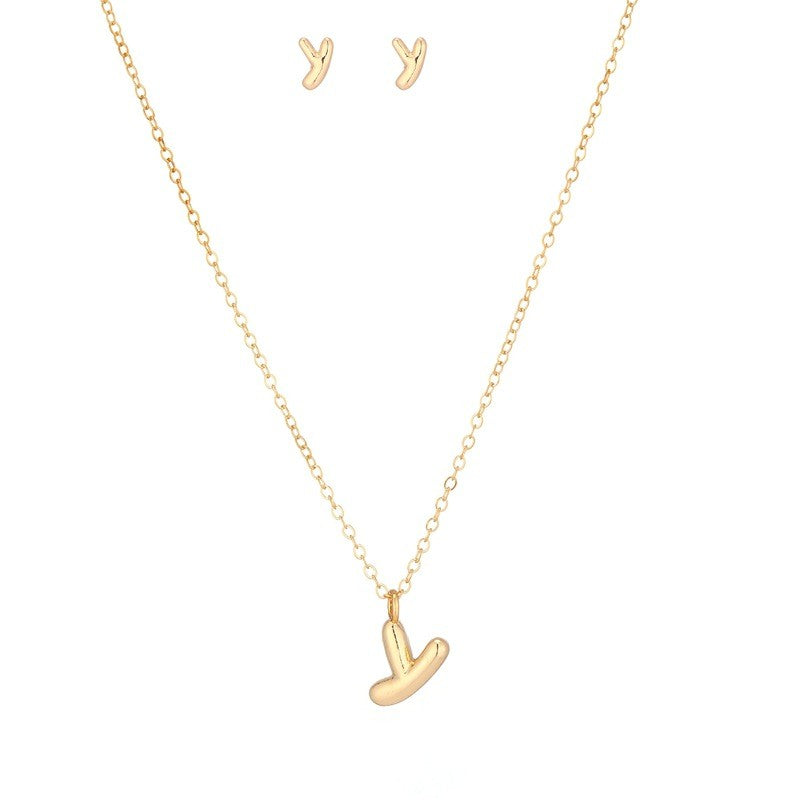 Bubble Letter Initial Necklace & Earring Set