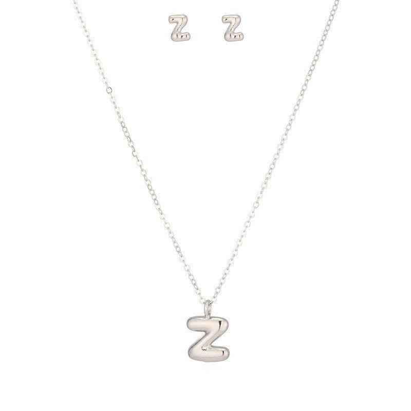 Bubble Letter Initial Necklace & Earring Set
