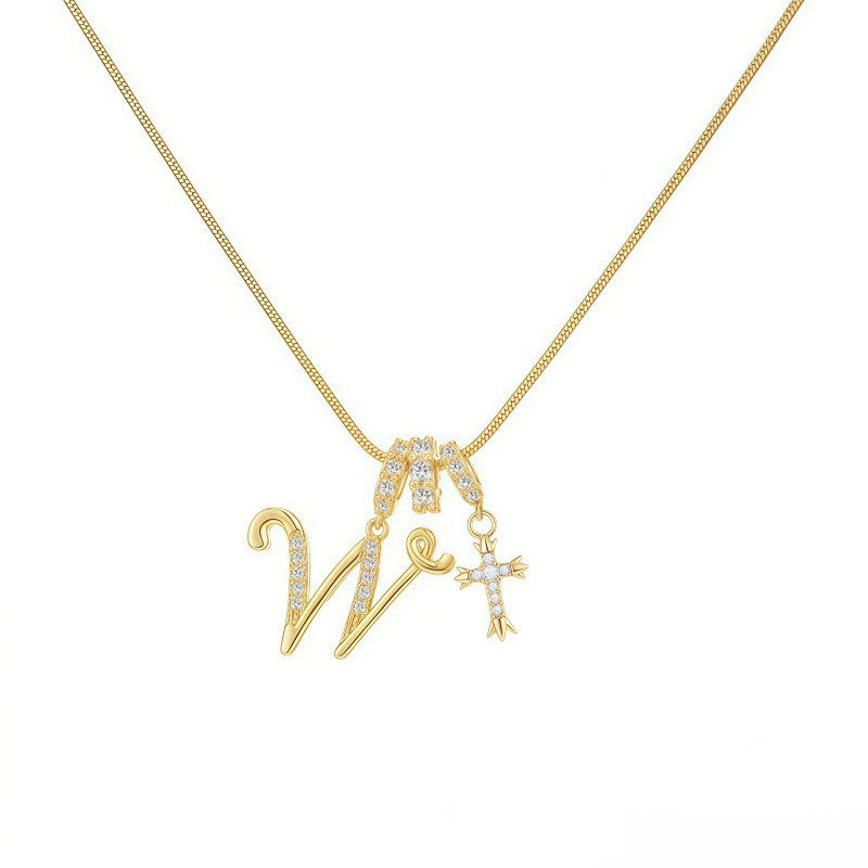 Crystal Initial & Cross Necklace
