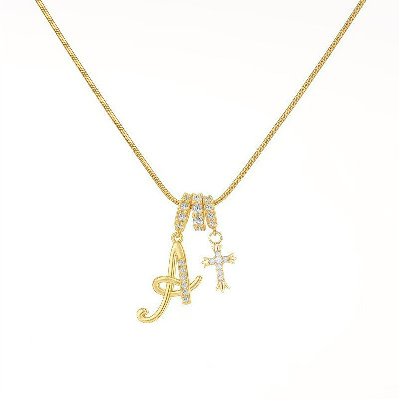 Crystal Initial & Cross Necklace