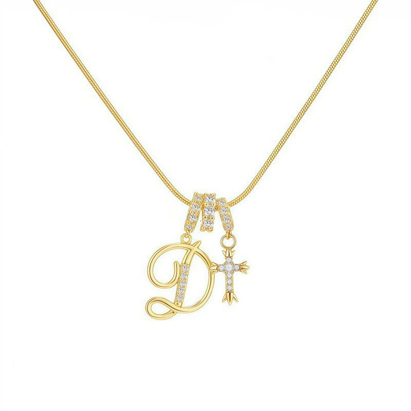 Crystal Initial & Cross Necklace