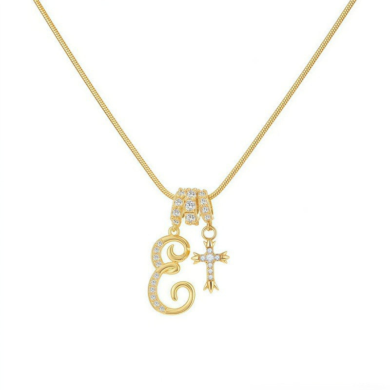 Crystal Initial & Cross Necklace