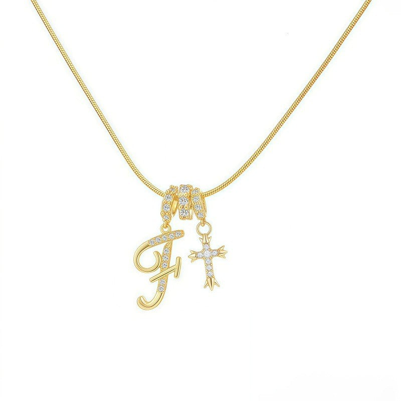 Crystal Initial & Cross Necklace