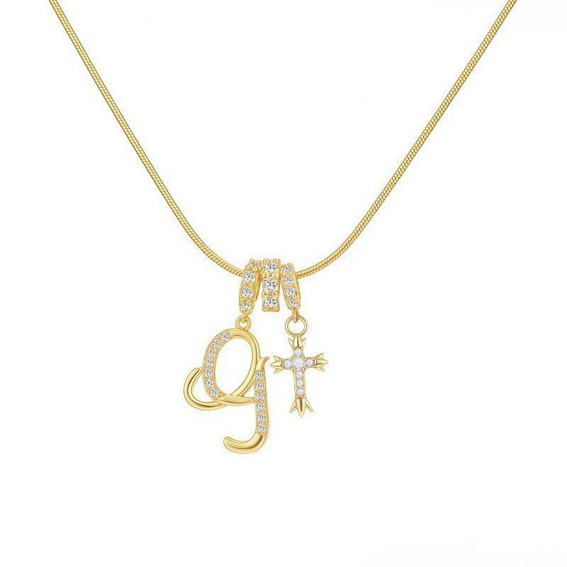 Crystal Initial & Cross Necklace
