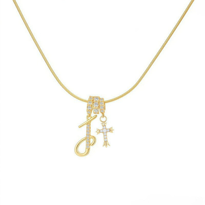 Crystal Initial & Cross Necklace