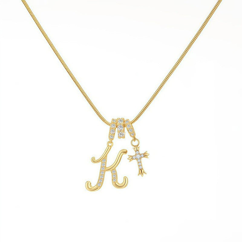 Crystal Initial & Cross Necklace