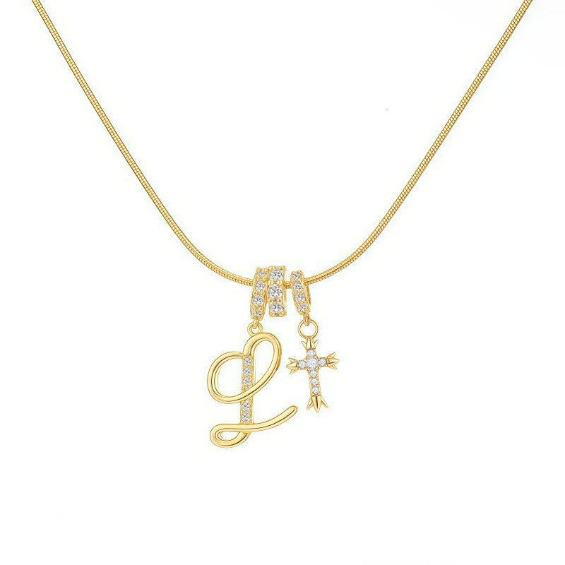 Crystal Initial & Cross Necklace