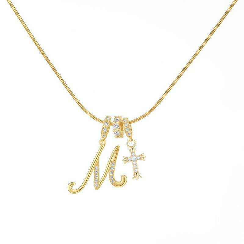 Crystal Initial & Cross Necklace