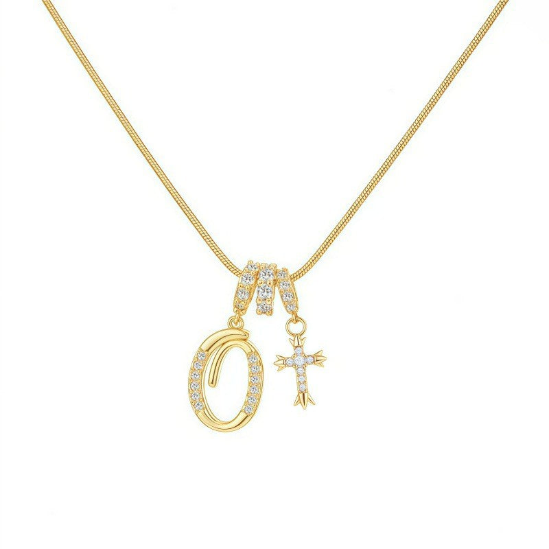 Crystal Initial & Cross Necklace