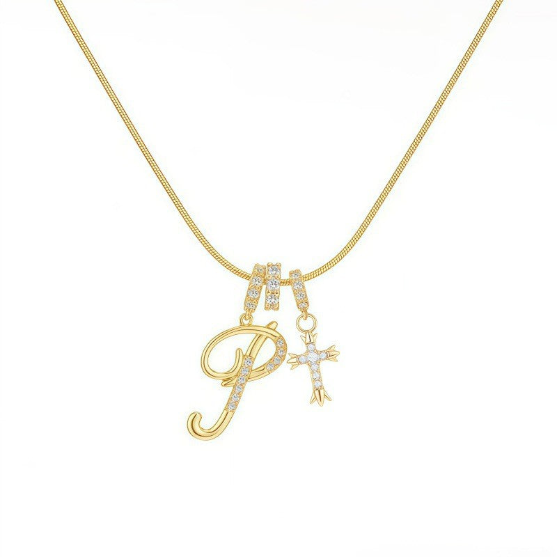 Crystal Initial & Cross Necklace