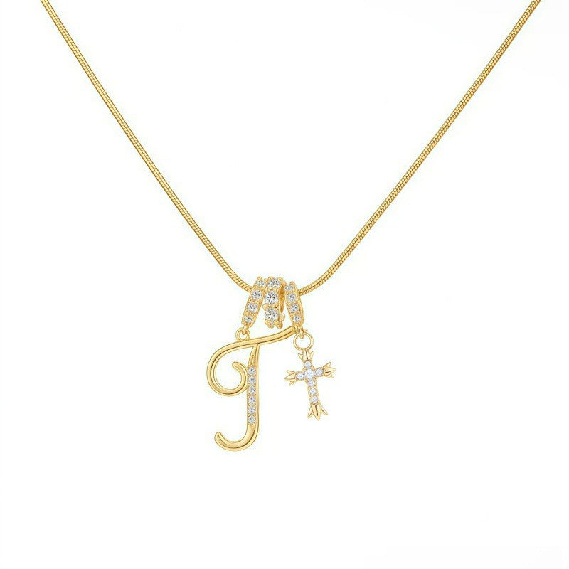 Crystal Initial & Cross Necklace