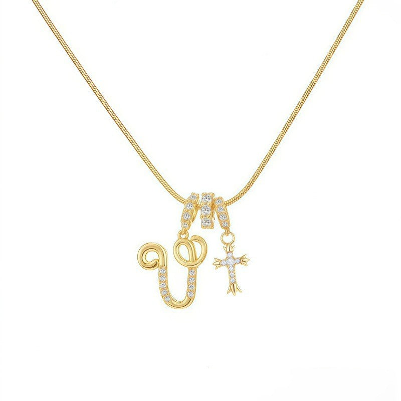 Crystal Initial & Cross Necklace