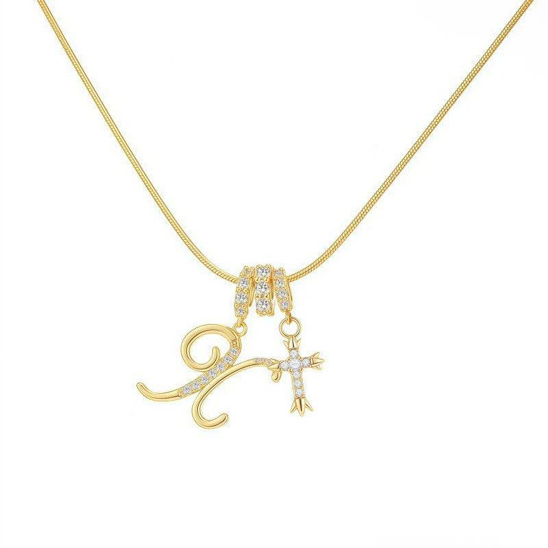 Crystal Initial & Cross Necklace