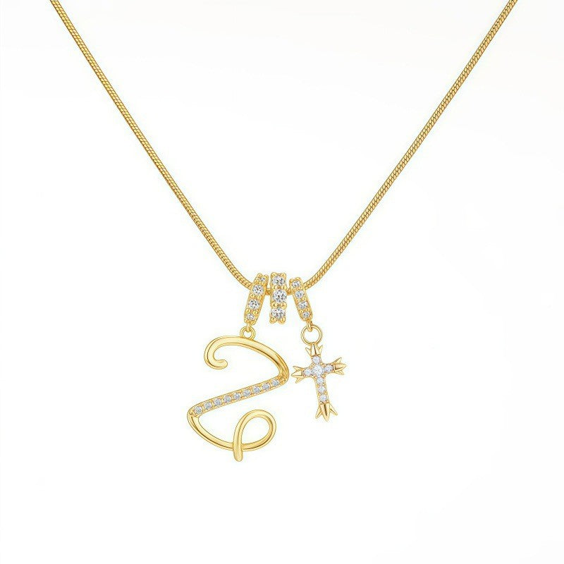 Crystal Initial & Cross Necklace