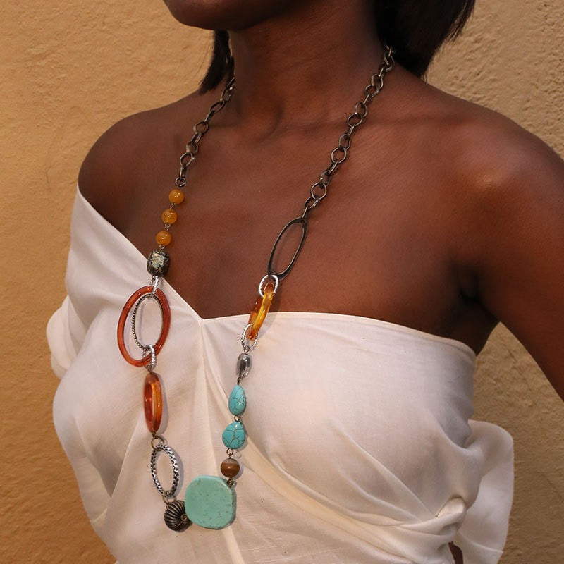 Colorful Mixed Stone Statement Necklace