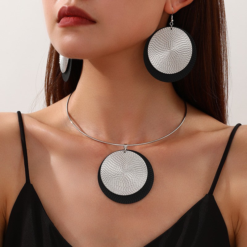 Woven Disc Necklace & Earring Set