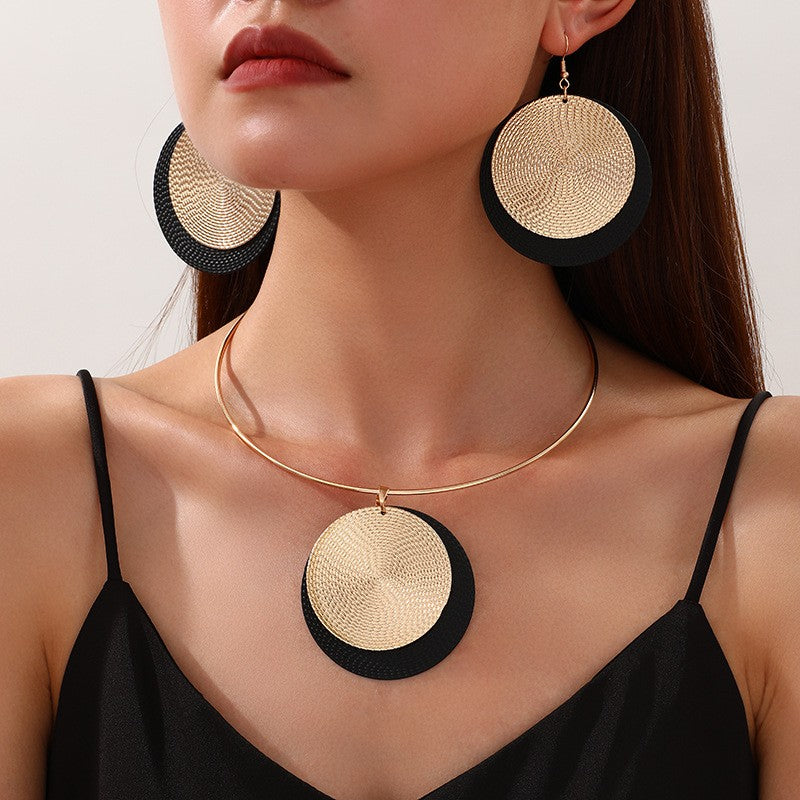 Woven Disc Necklace & Earring Set