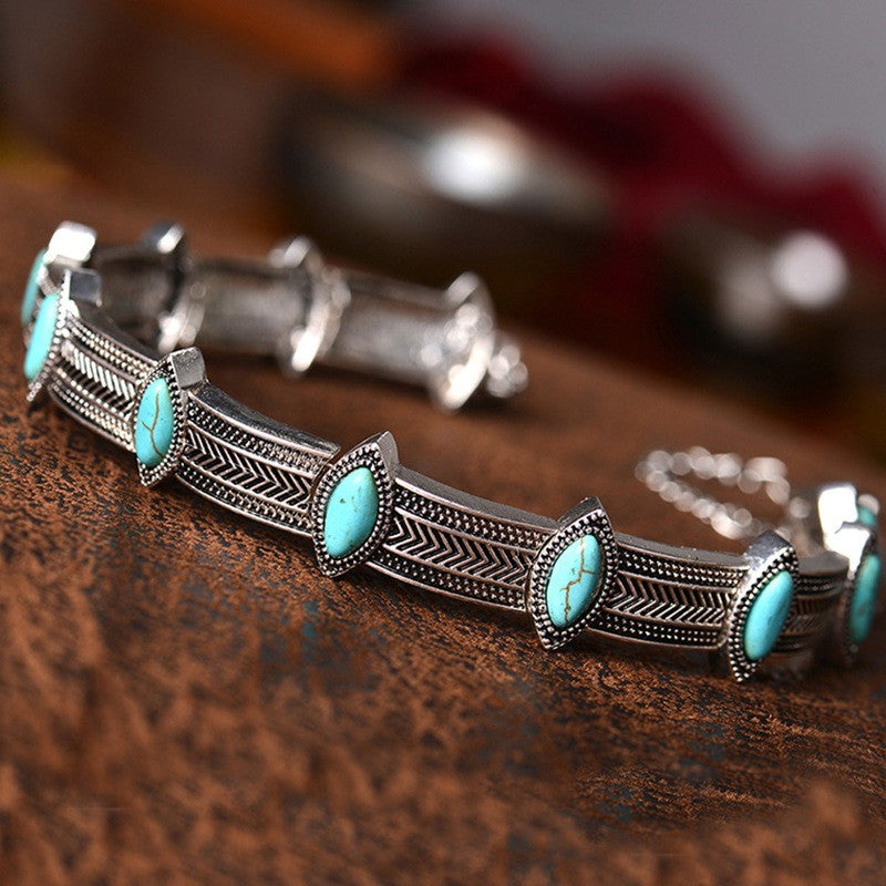 Turquoise Marquise Etched Choker Necklace