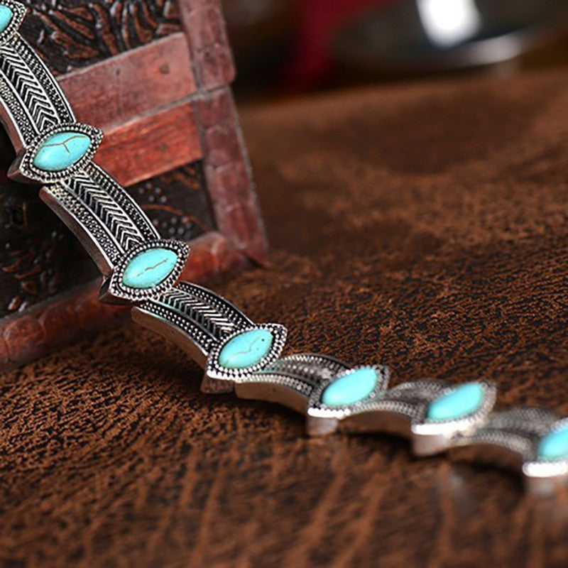 Turquoise Marquise Etched Choker Necklace