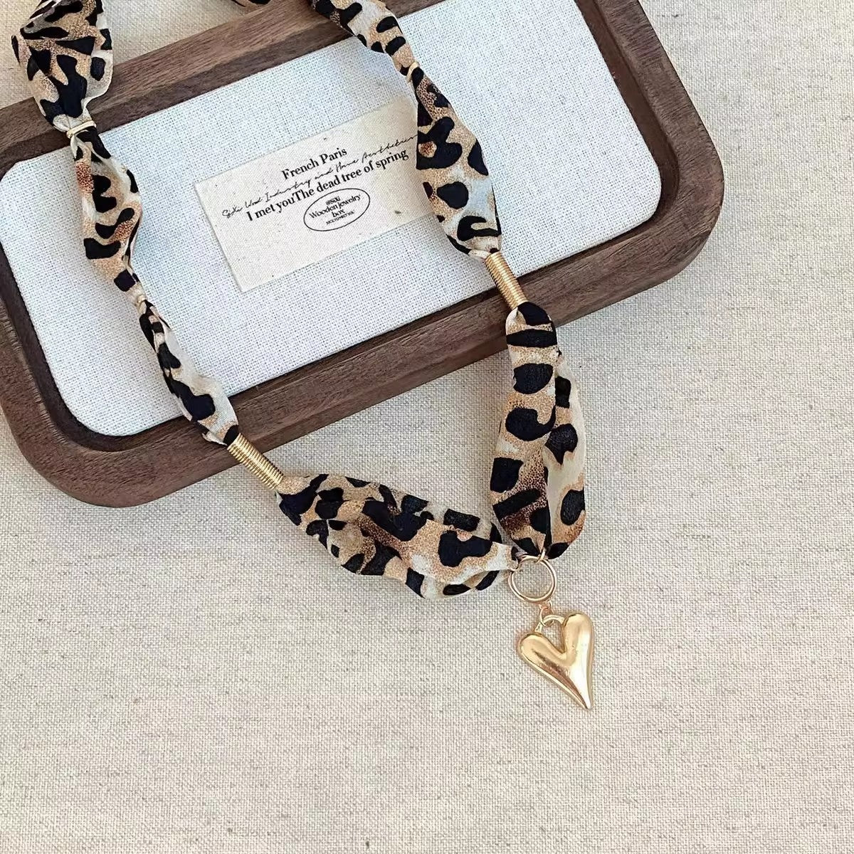 Leopard Fabric Scarf Heart Necklace