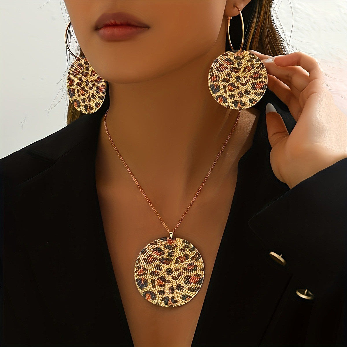 Leopard Print Disc Jewelry Set