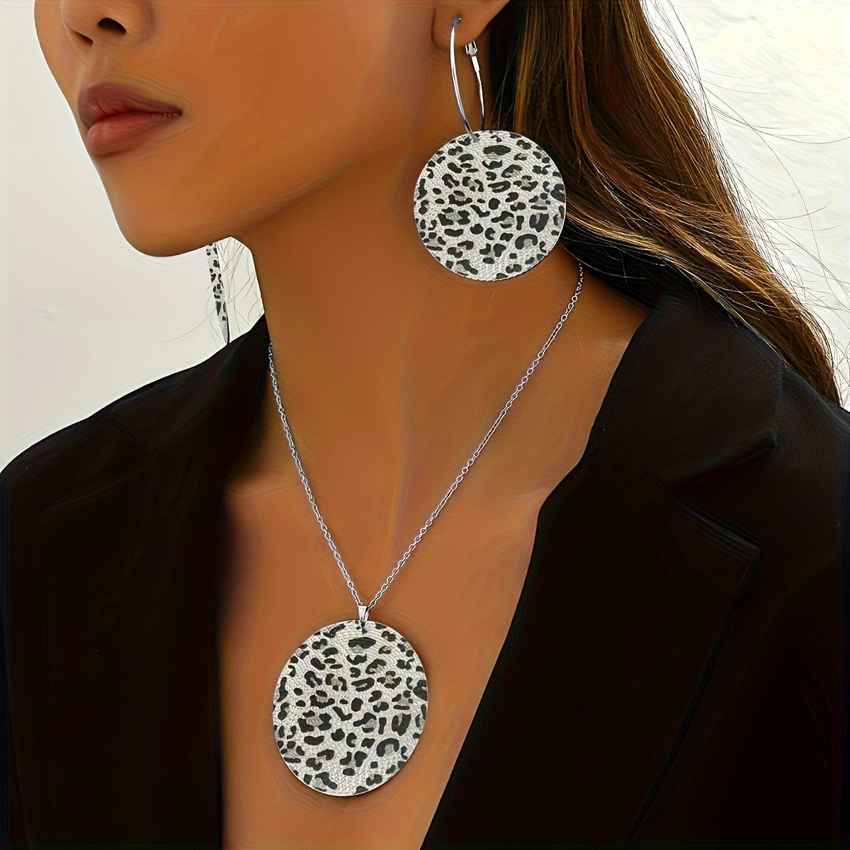 Leopard Print Disc Jewelry Set