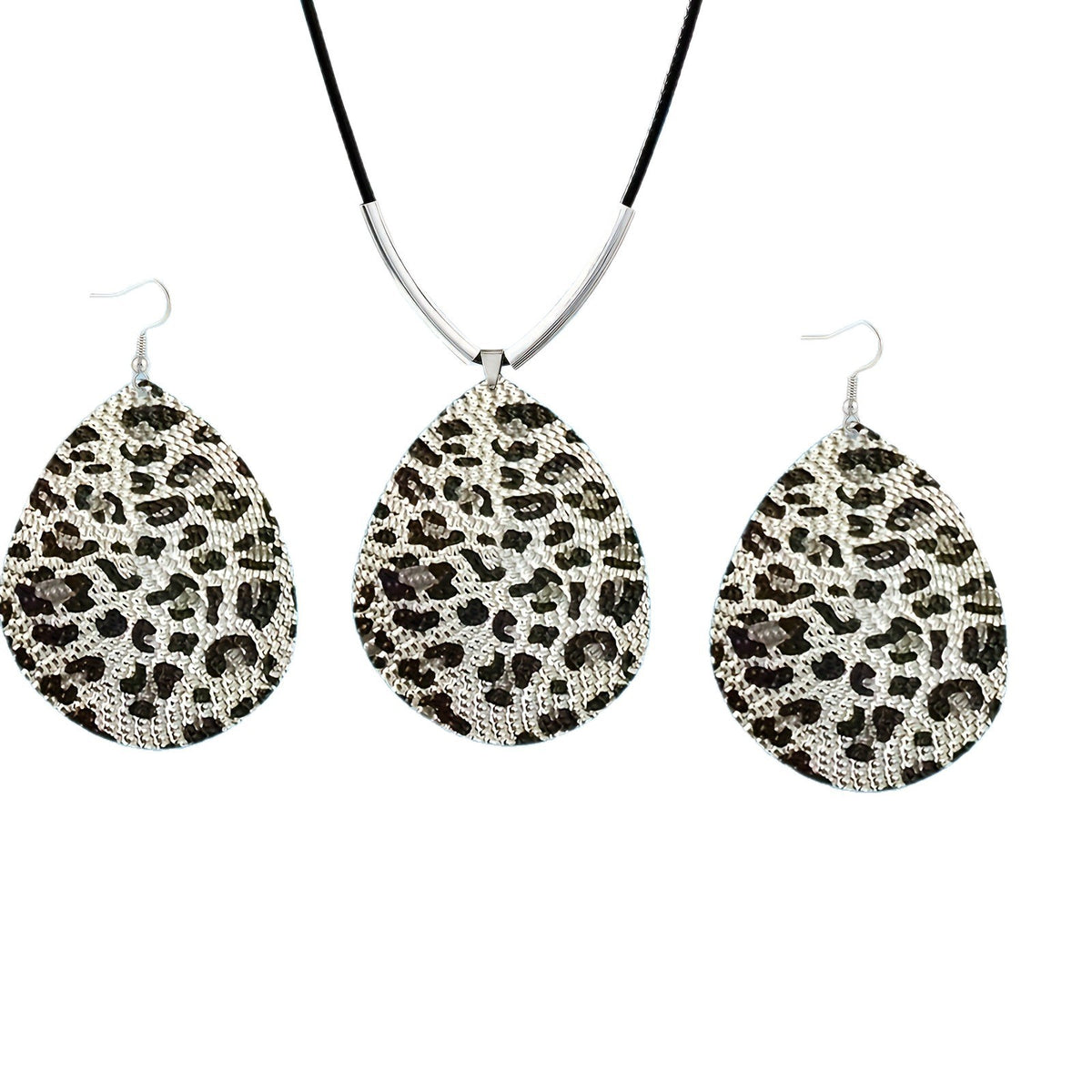 Leopard Beaded Teardrop Necklace & Earring Set