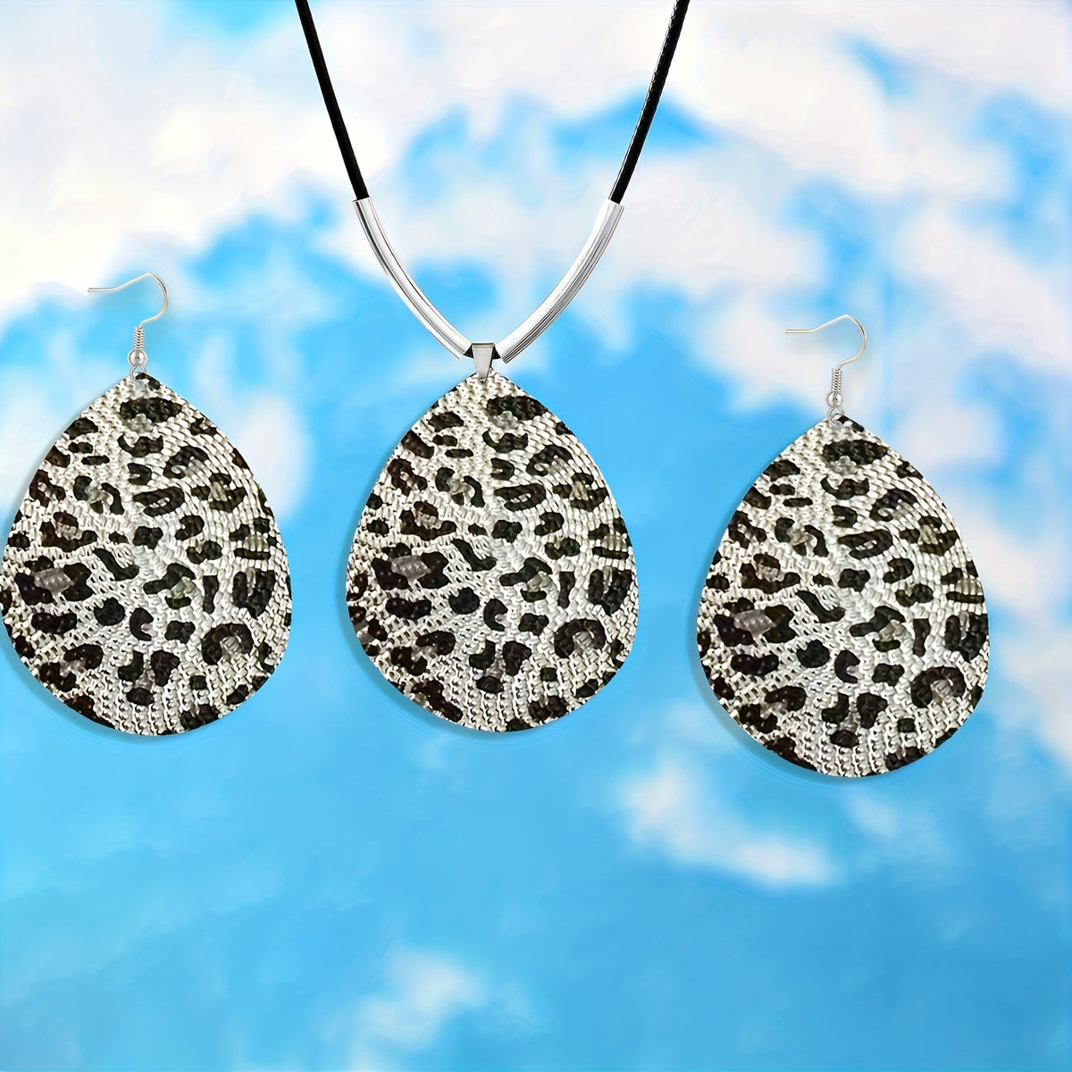 Leopard Beaded Teardrop Necklace & Earring Set