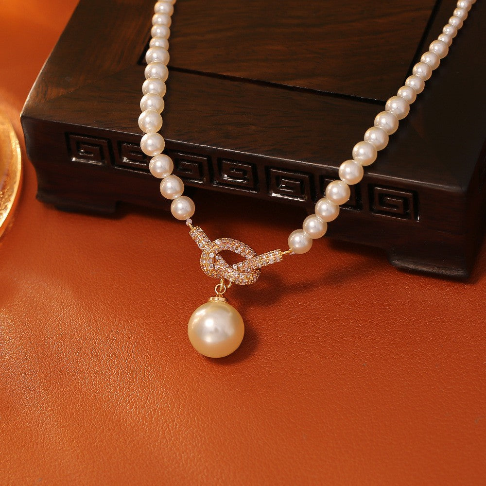 Crystal Knot Pearl Necklace