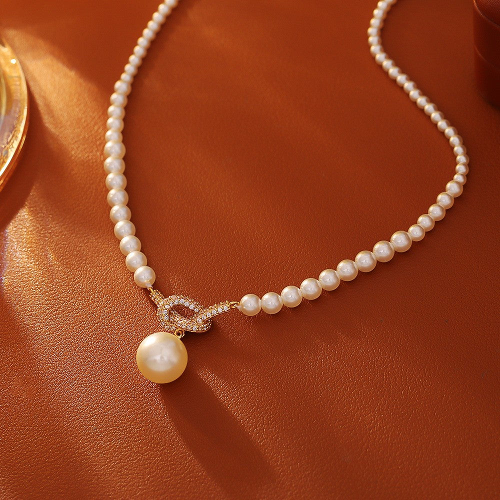 Crystal Knot Pearl Necklace