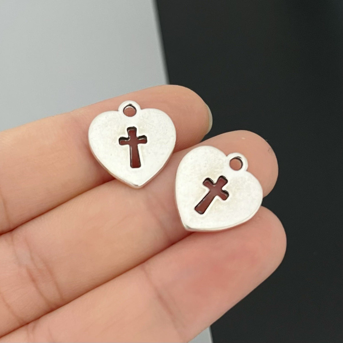 Antique Silver Heart Cross Charm