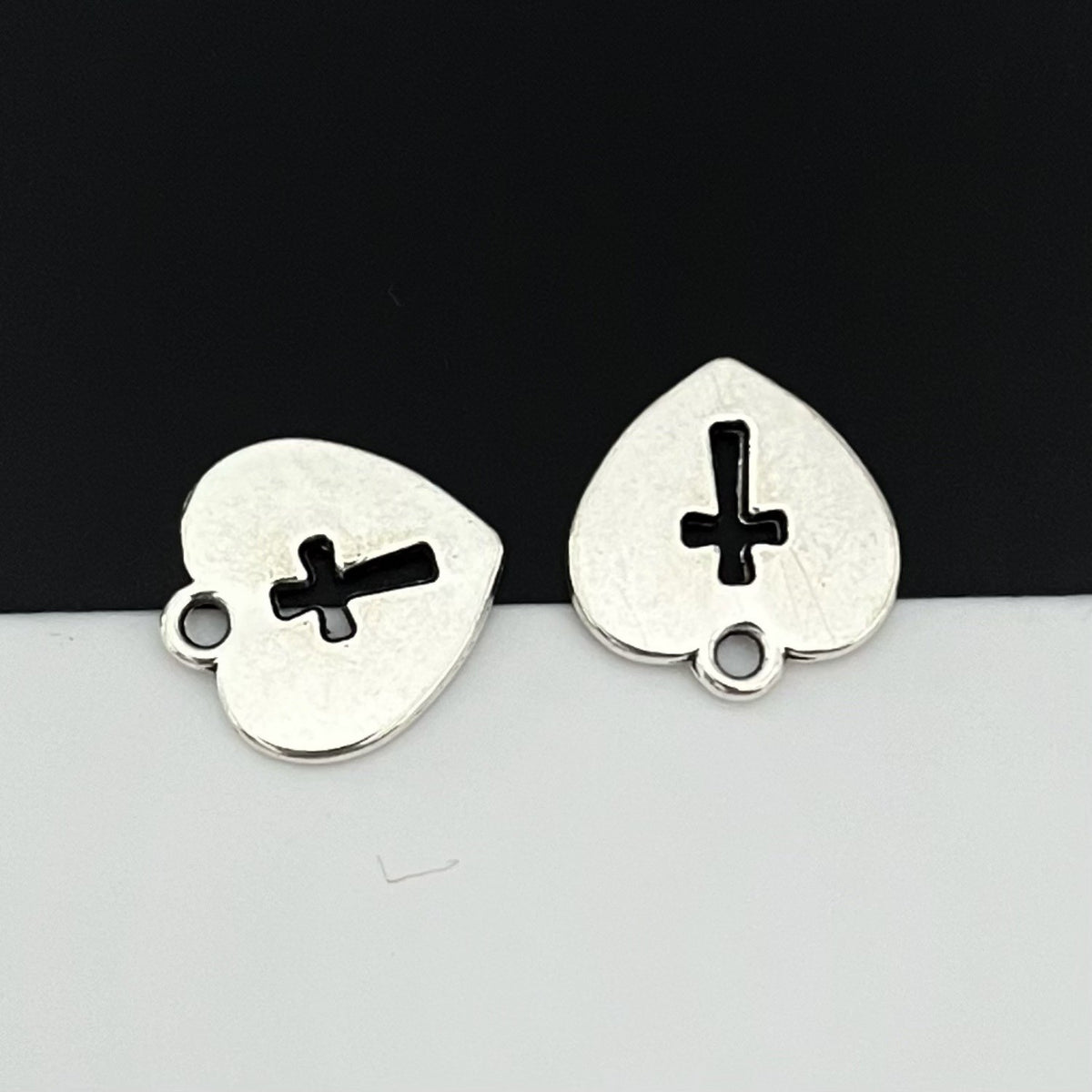 Antique Silver Heart Cross Charm