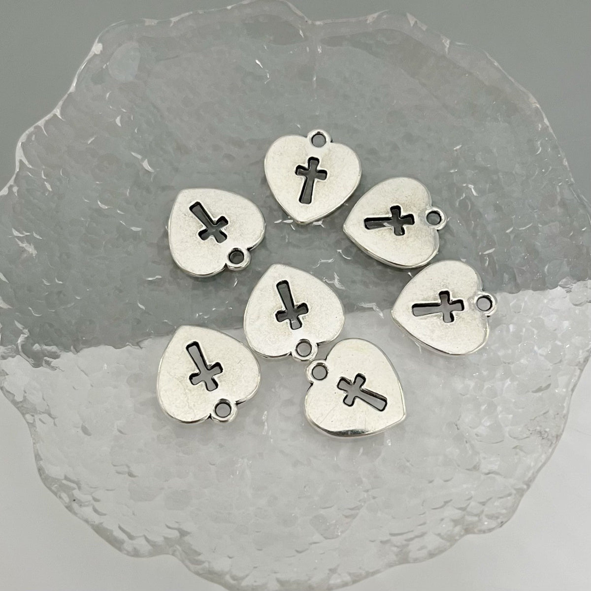 Antique Silver Heart Cross Charm